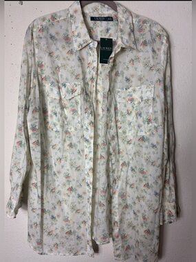 Lauren  Ralph Lauren Cream White Floral Button-Up Long Sleeve 2X